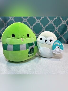 Squishmallows Slytherin Snake and Hedwig Harry Potter Plushies